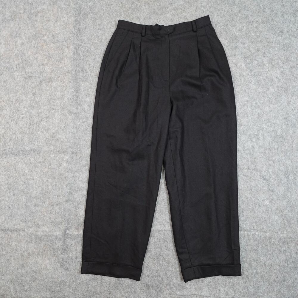Vintage Ralph Lauren Pants Womens 8 Petite Wool Old Money Wide Leg Black Pleated